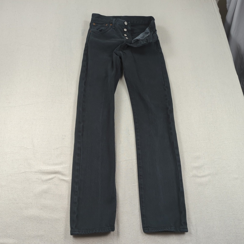 Levis 501 Jeans Womens 26 Black Button Fly Straight Premium Dark Wash